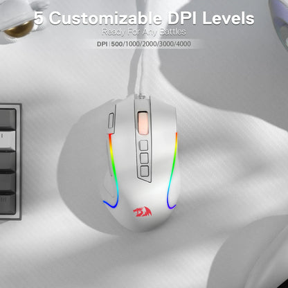 Redragon M612 Predator RGB Gaming Mouse — 8000 DPI, 11 Programmable Buttons, White