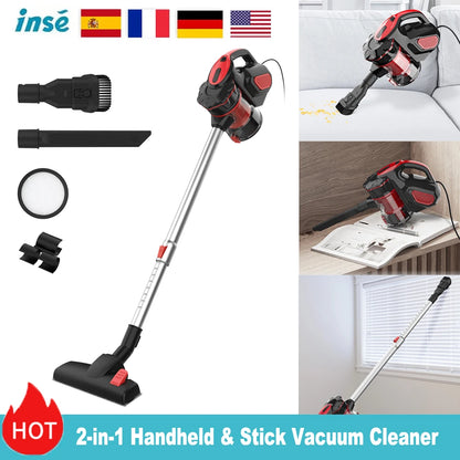 INSE I5 corded vacuum cleaner with 600W motor, handheld and stick design, powerful 18Kpa suction for home and pet hair cleaning