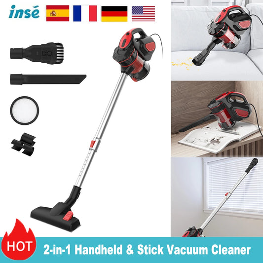 INSE I5 corded vacuum cleaner with 600W motor, handheld and stick design, powerful 18Kpa suction for home and pet hair cleaning