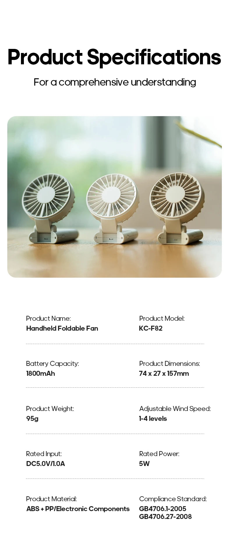 Portable Folding Handheld Fan | 1800mAh | 4-Speed | LED Display | Rechargeable | Outdoor Travel