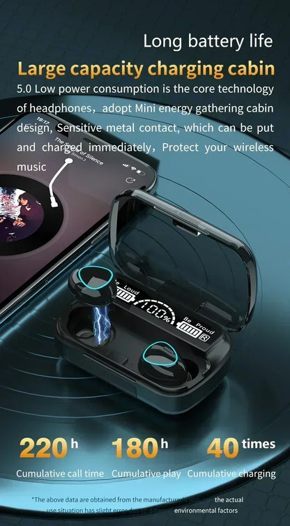 M10 Wireless Bluetooth TWS Sport Earbuds - Waterproof Music Headset for iPhone, Huawei, OPPO, Xiaomi