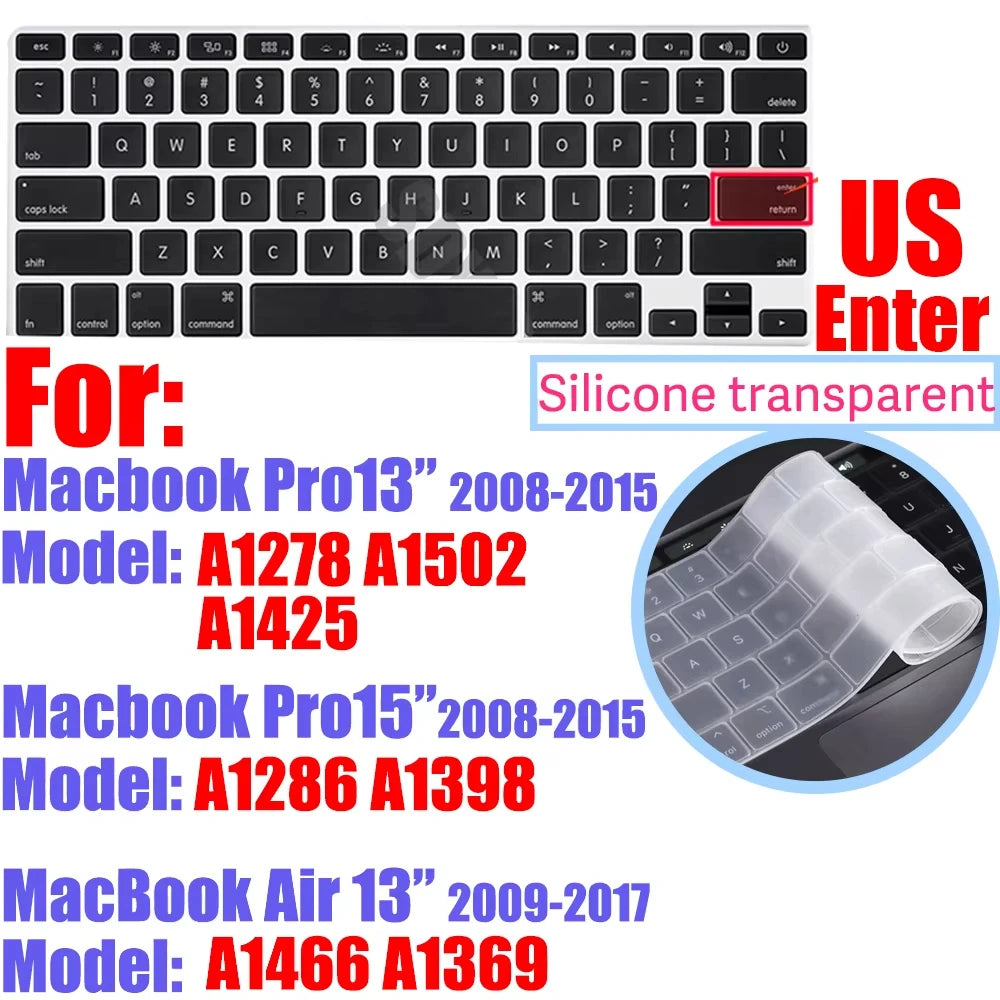 Silicone Keyboard Protector Cover for MacBook Air & Pro – A1369 A1466 A2179 A2337 A2251 A2289 A2338 A2681 | US Layout