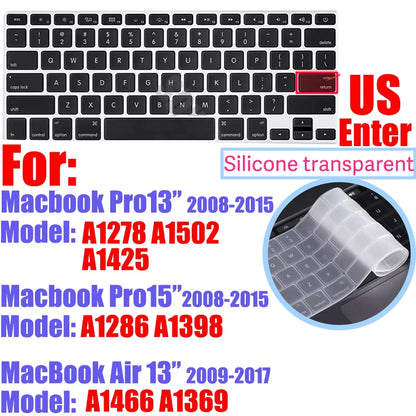Silicone Keyboard Protector Cover for MacBook Air & Pro – A1369 A1466 A2179 A2337 A2251 A2289 A2338 A2681 | US Layout