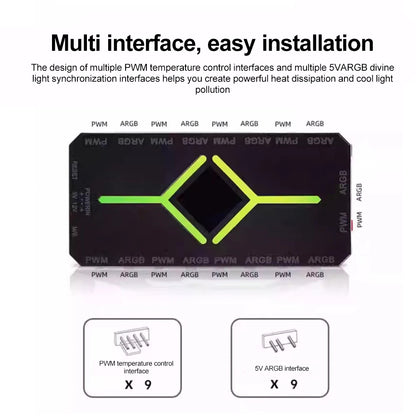 1-to-9 Port ARGB & PWM Fan Hub — Magnetic Mount, Remote Control, PC Case Fan Splitter