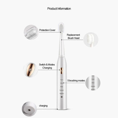 Rechargeable R.E.D. Electric Toothbrush with 5 modes, waterproof design, and 30-day battery life, ideal for personalized oral care.