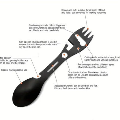 5-in-1 Camping Utensils Set | 316L Stainless Steel Fork, Knife, Spoon & Bottle Opener