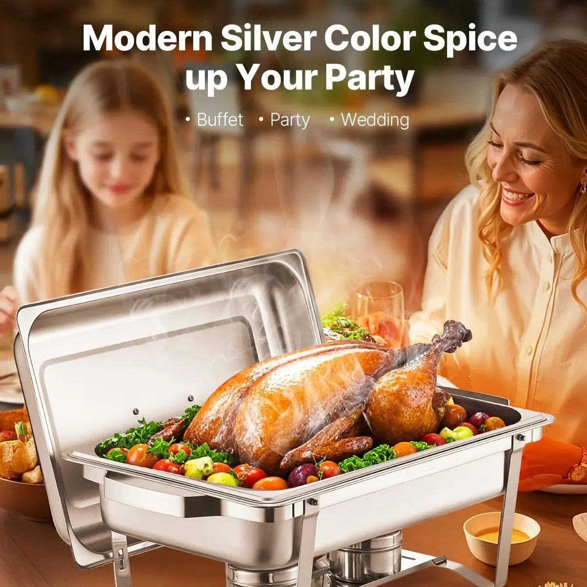 SucceBuy 8QT Rectangle Chafing Dish Set – 2/4/6 Pack Buffet Catering Warmer