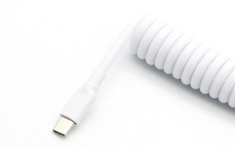 Handmade paracord and PET coiled USB-A to USB-C cable with GX16 Aviator connector for mechanical keyboards, designed by R.E.D. Shopping