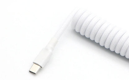 Handmade paracord and PET coiled USB-A to USB-C cable with GX16 Aviator connector for mechanical keyboards, designed by R.E.D. Shopping