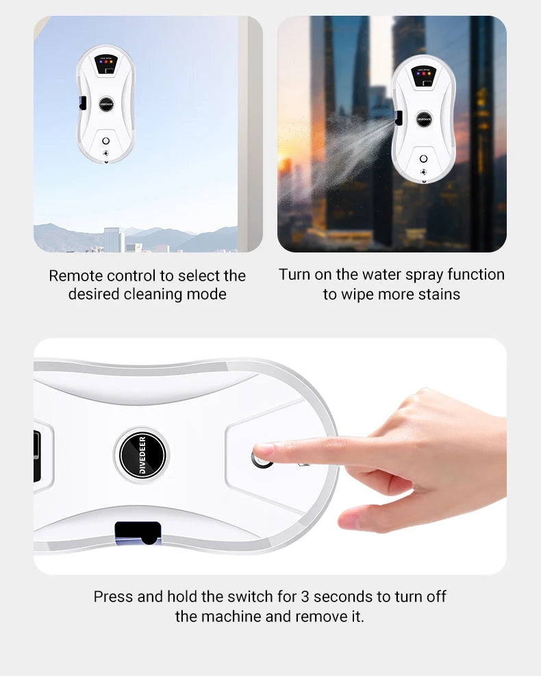 DIVEDEER Intelligent Window Cleaner – Automatic Water Spray, Anti-Fall Magnetic Glass Cleaner