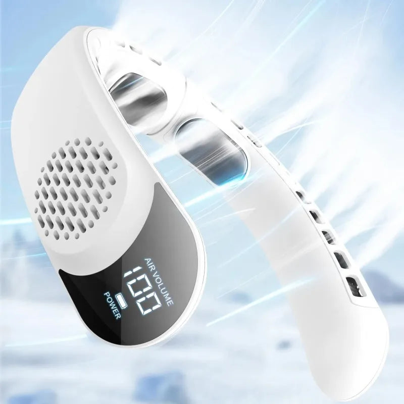 Leafless Portable Neck Fan 4000mAh — 3-Speed, Digital Display, Super Strong Wind, Fast Cooling