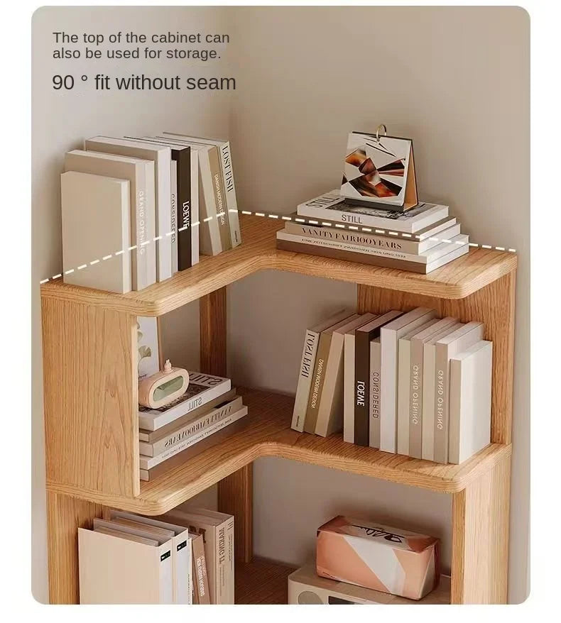 Solid wood corner bookshelf rack by R.E.D. Shopping, multi-layer storage unit ideal for home living room corner organization.