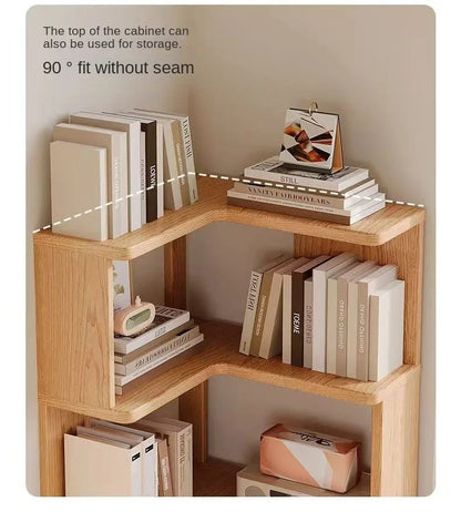 Solid wood corner bookshelf rack by R.E.D. Shopping, multi-layer storage unit ideal for home living room corner organization.