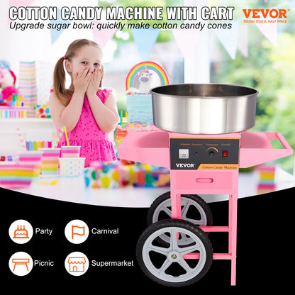 SucceBuy Electric Cotton Candy Machine with Cart | 1000W Commercial Floss Maker | Stainless Steel