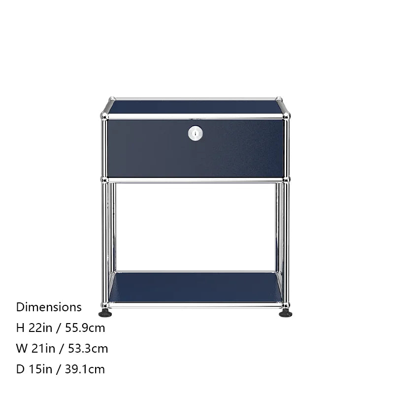 Stainless steel metal nightstands with storage cabinets, modern bedroom furniture in a living room setting
