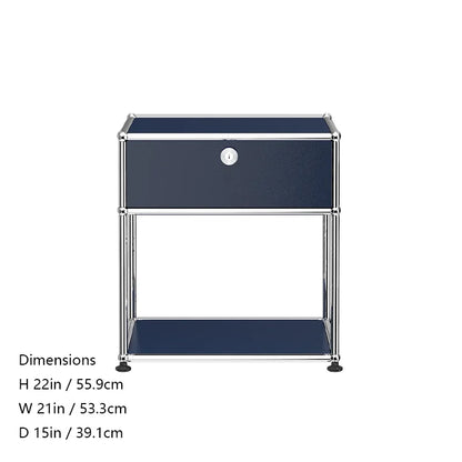 Stainless steel metal nightstands with storage cabinets, modern bedroom furniture in a living room setting