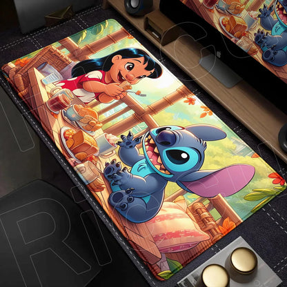 Cute Anime XXL Gaming Mouse Pad – Kawaii Stitch Design, Lock Edge, Non-Slip Rubber