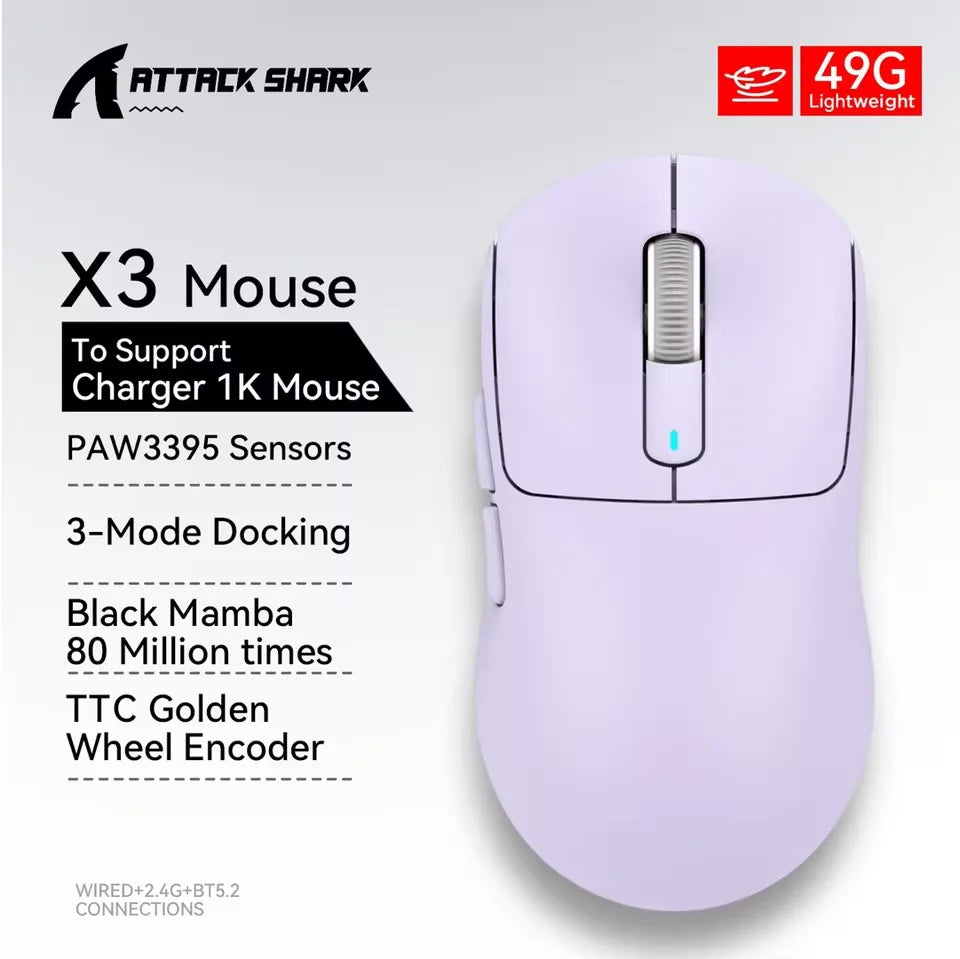 ATTACK SHARK X3 / X3 Pro Wireless Gaming Mouse – 26K DPI, 8K Hz, Tri-Mode, Ultra-Light