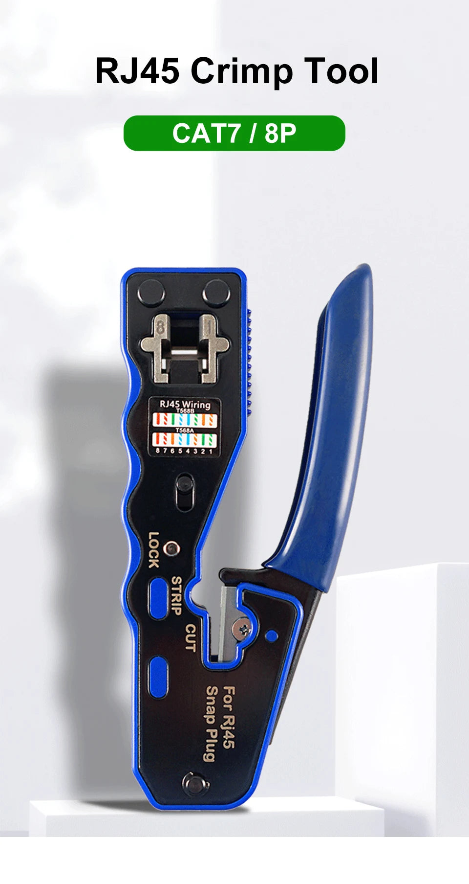OMAY RJ45 UTP Crimper Tool | CAT5/6/7/8 Pass-Through Ethernet Cable Stripper & Connector Kit