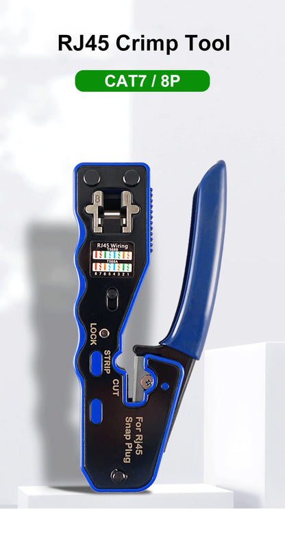 OMAY RJ45 UTP Crimper Tool | CAT5/6/7/8 Pass-Through Ethernet Cable Stripper & Connector Kit
