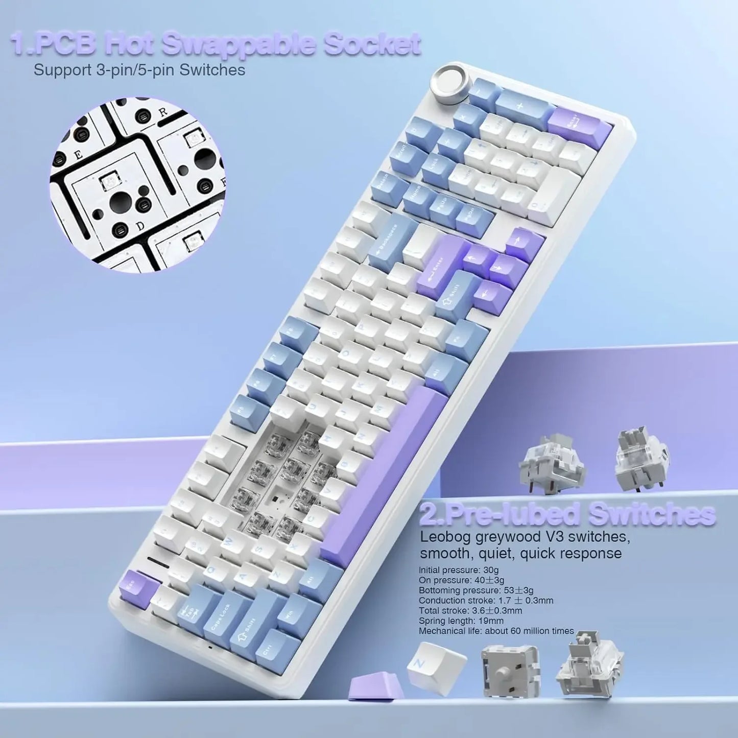 AULA F99 Pro 96% Gaming Keyboard – Tri-Mode BT5.0/2.4GHz/USB-C, Hot-Swap, 8000mAh, RGB