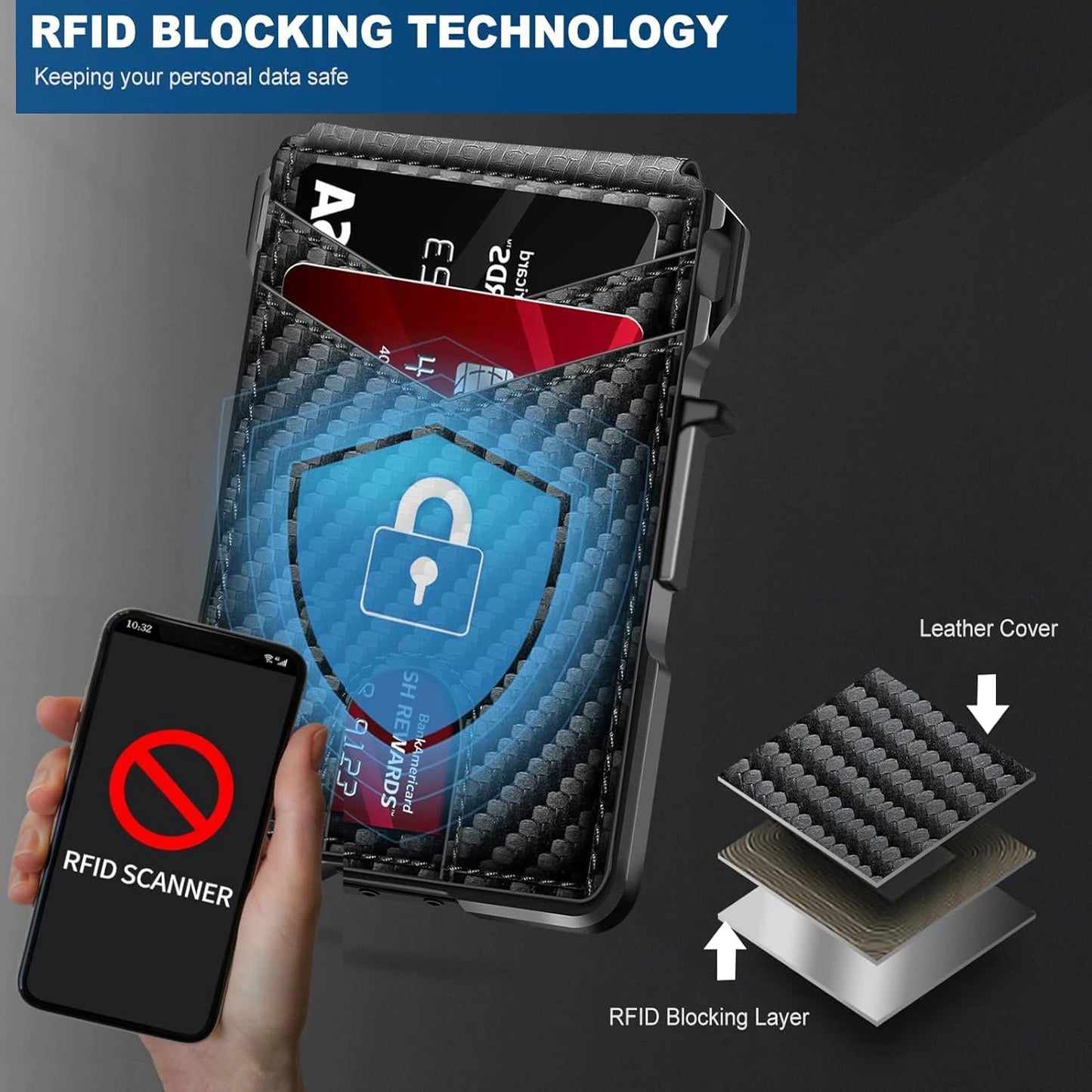 RFID Blocking Pop-Up Metal Wallet with Money Clip