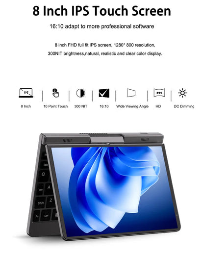CRELANDER P8 Mini Laptop 8" – 360° Touchscreen, Intel N150, 12GB DDR5, up to 1TB SSD, WiFi 6, Windows 11