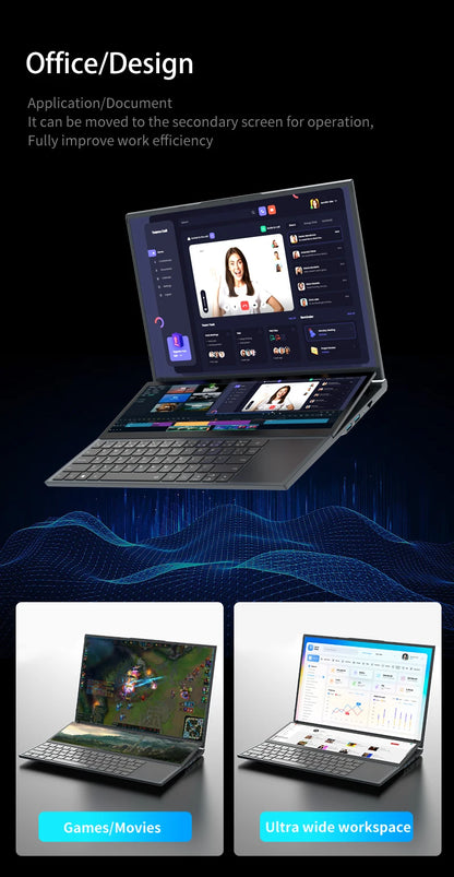 BYONE Dual Screen Gaming Laptop — Intel 10th Gen, Up to 64GB DDR4, Up to 4TB SSD, Windows 11, Touch Display