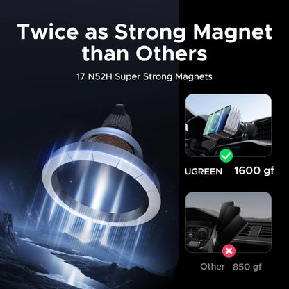 UGREEN Qi2.2 25W Magnetic Car Phone Holder & Wireless Charger | MagSafe Compatible for iPhone 17/16 Pro Max