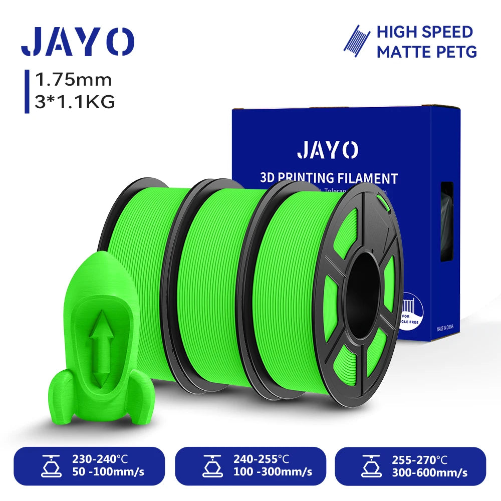 JAYO PETG/High Speed Matte PETG 3D Printing Filament 1.75MM Mix-Colors & No bubbles &Non-toxic For 3D Printer & Pen 3Rolls