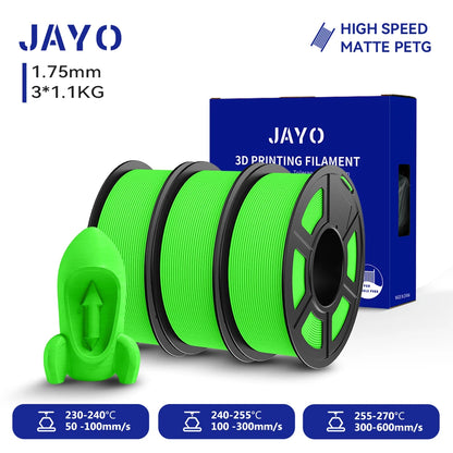 JAYO PETG/High Speed Matte PETG 3D Printing Filament 1.75MM Mix-Colors & No bubbles &Non-toxic For 3D Printer & Pen 3Rolls