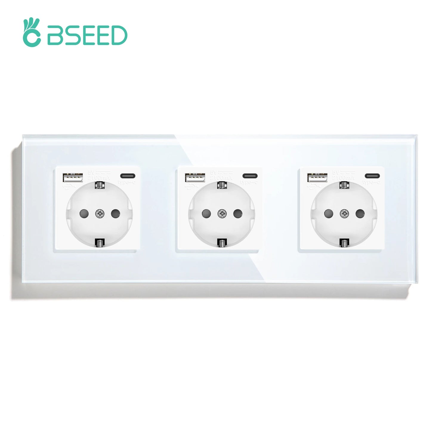 BSEED EU Wall Socket with USB-C Charging Port – Glass Panel 16A