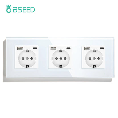 BSEED EU Wall Socket with USB-C Charging Port – Glass Panel 16A