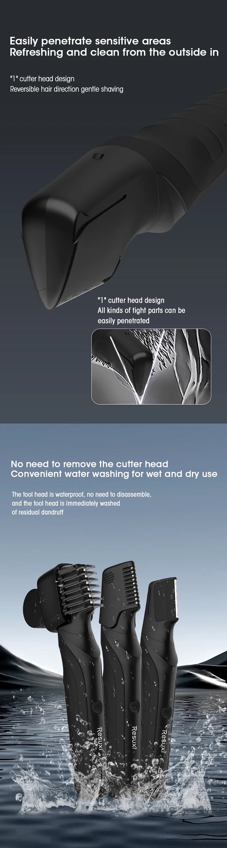 Body Hair Trimmer for Men | Groin & Pubic | Wet/Dry | V-Shaped Head | 2 Comb Attachments