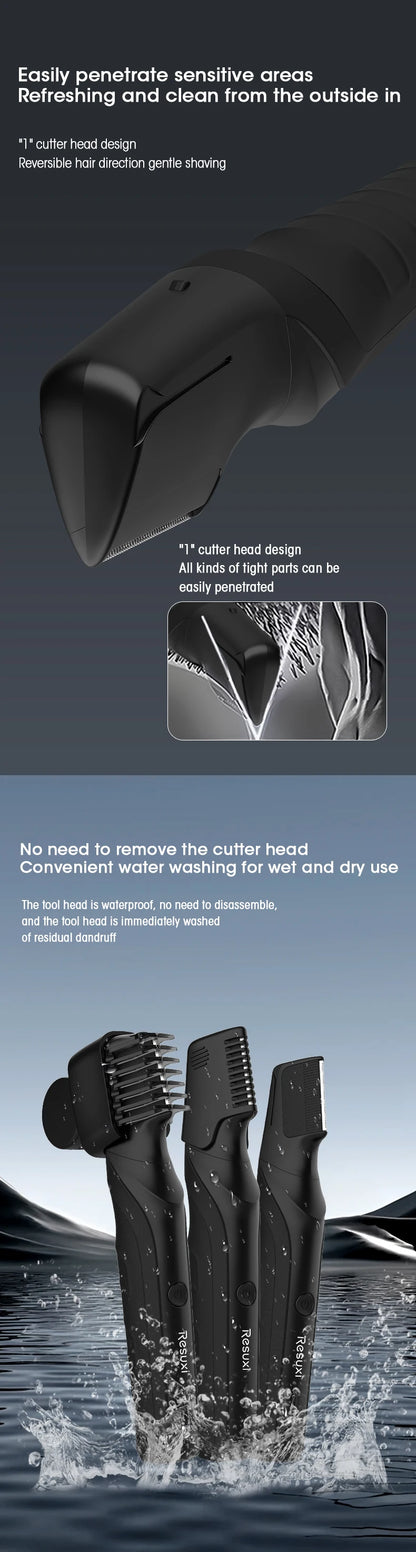 Body Hair Trimmer for Men | Groin & Pubic | Wet/Dry | V-Shaped Head | 2 Comb Attachments