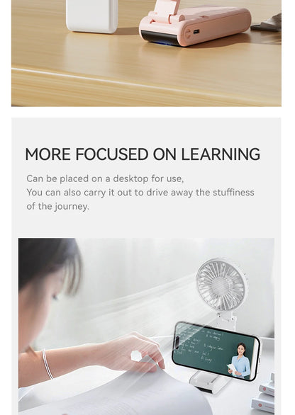 WO.Poblwc Handheld Mini Fan – 1800mAh Foldable, 5-Speed USB Rechargeable, Neck Hanging, Phone Stand, for Home & Outdoor