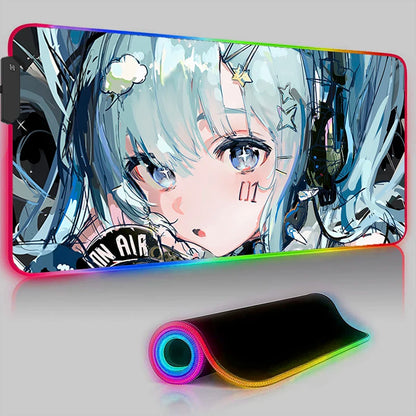 Kawaii Pink Hatsune Miku Anime RGB Mouse Pad – XXL LED Gaming Deskmat, Keyboard Carpet