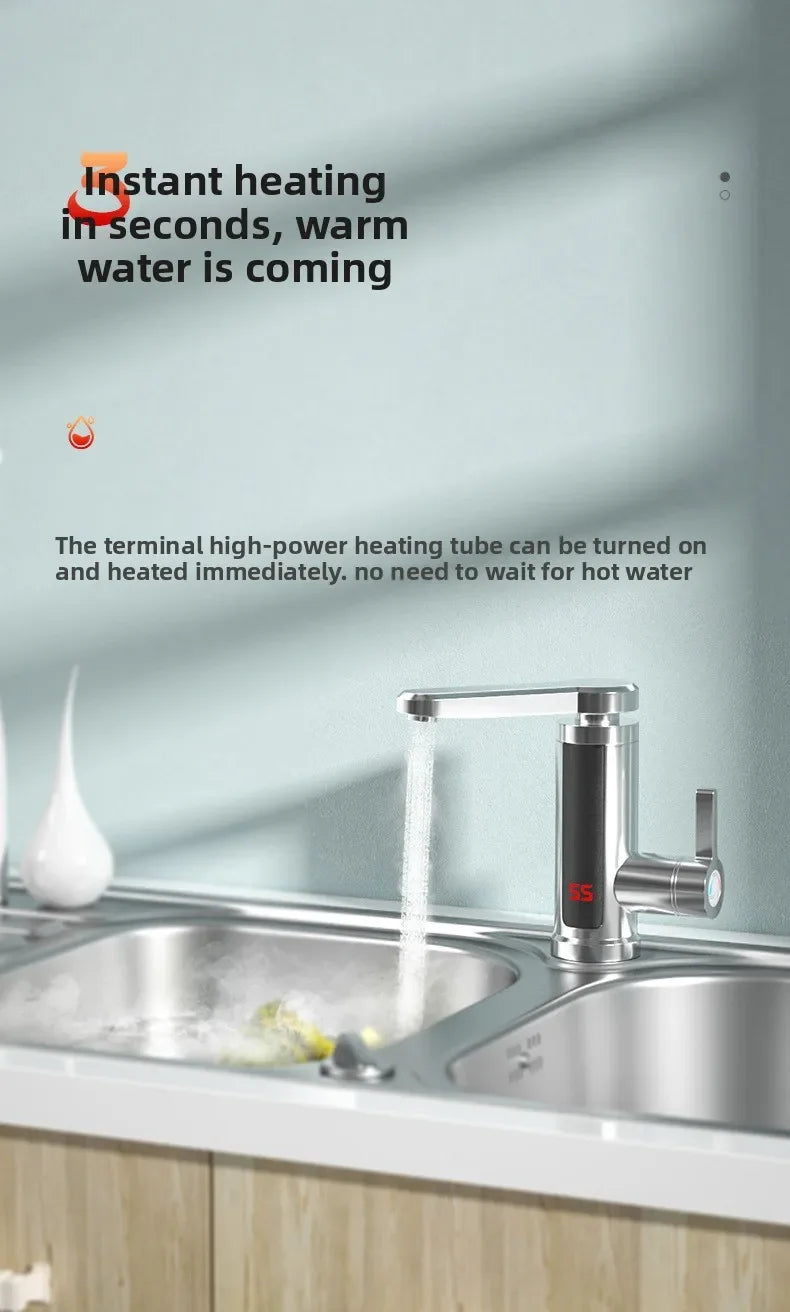 Tankless electric water heater from R.E.D. Shopping with digital display, designed for kitchen faucet instant hot water at 220V.