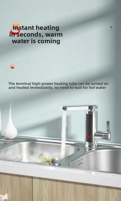 Tankless electric water heater from R.E.D. Shopping with digital display, designed for kitchen faucet instant hot water at 220V.