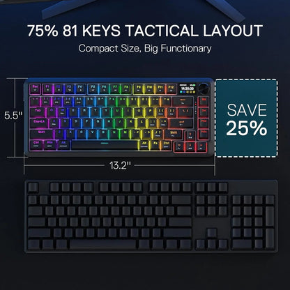 Redragon K724 PRO Wireless Gasket Mechanical Keyboard – 81-Key, TFT Display, Knob Control