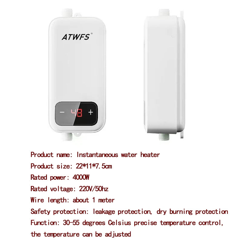 ATWFS Instant Electric Water Heater | Tankless | EU/Spain/Poland Plug