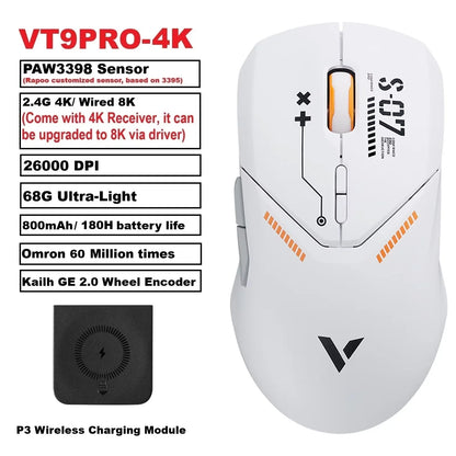 Rapoo VT9PRO Wireless Gaming Mouse – PAW3398, 68g, 26000DPI, Type-C, Programmable, Ergonomic