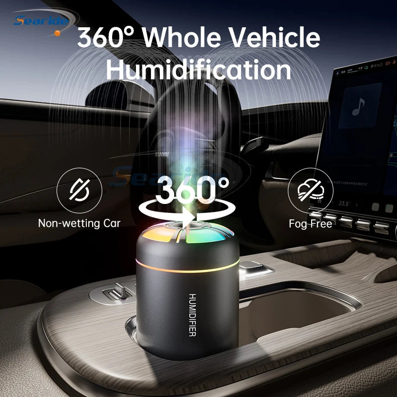 Searide Mini USB Humidifier – 180ml Ultrasonic Aroma Diffuser, Color LED, Touch Control, for Car, Home & Bedroom