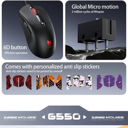 OBAME Wired Gaming Mouse – 6-Key RGB Backlight, Anti-Slip Sticker Design