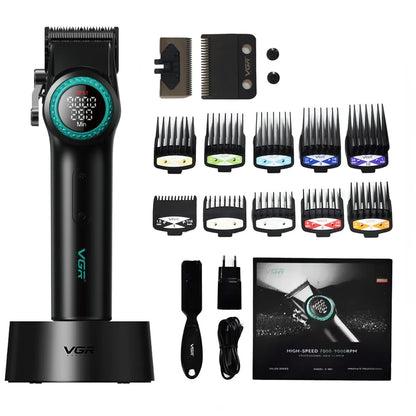 VGR V-001 Professional Hair Clipper – 9000RPM, 21-Speed, DLC Blades, 300min, USB