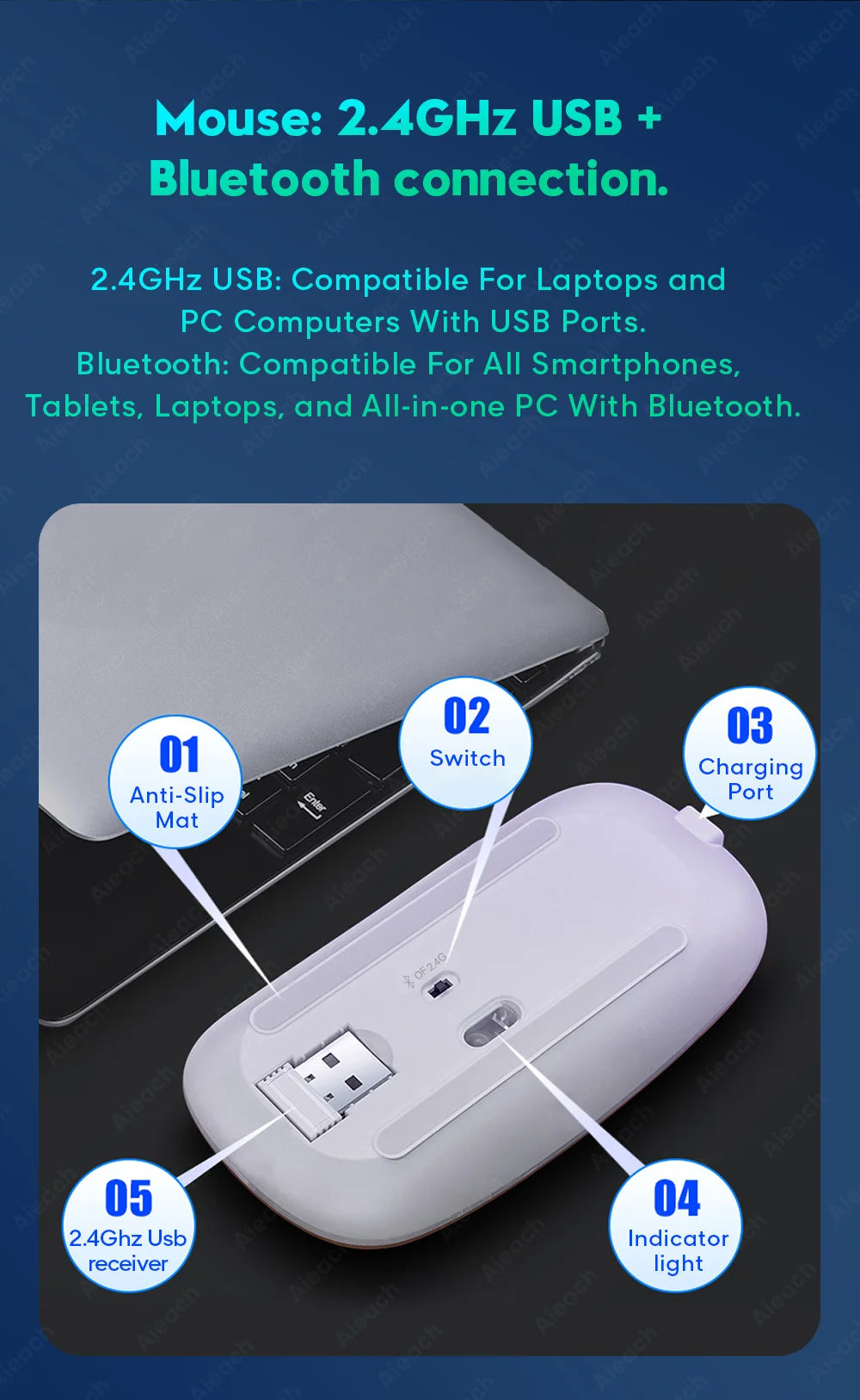 Wireless Bluetooth Keyboard with Rainbow Backlit – Tablet, iPad, Phone, Android, iOS, Windows