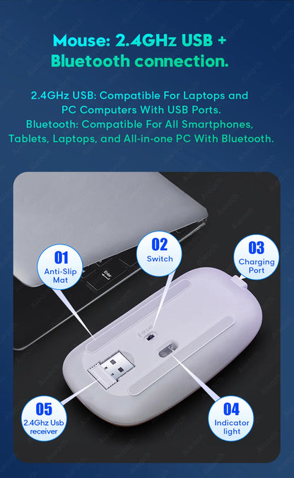 Wireless Bluetooth Keyboard with Rainbow Backlit – Tablet, iPad, Phone, Android, iOS, Windows