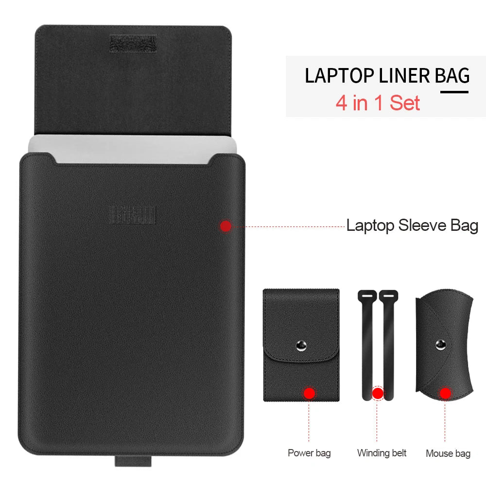 Laptop Sleeve Bag for MacBook Air 13 M4/M3/M2/M1, Pro 13/14/16, Huawei, ASUS, Dell – 11–16", PU Leather