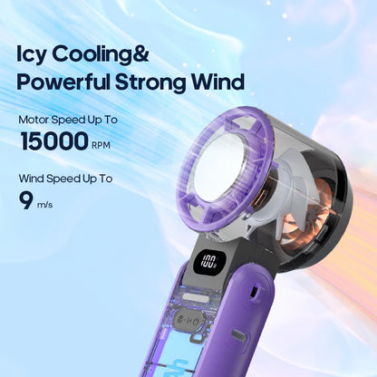 KINSCOTER Foldable Handheld Fan – 3600mAh, 100-Speed, Ice Cooling