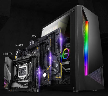 Aotesier Budget Gaming Desktop PC with AMD A8-7680, 8GB RAM, 120GB SSD, Windows 10 Pro, black tower computer.